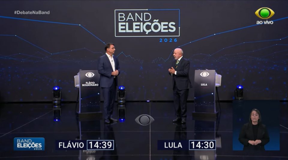 Lula e Flávio no debate da Band, em 18 de outubro de 2026